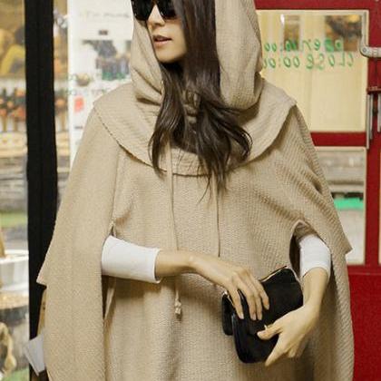 Fashion Loose Unicolor Hooded Shawl..