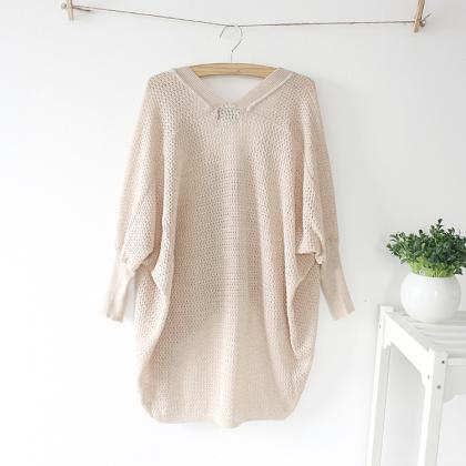 Lazy Loose Bat Hollow Sweater For Women