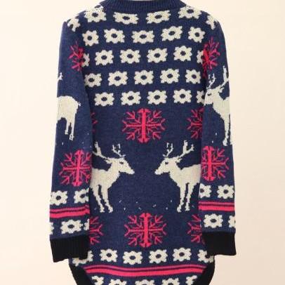 Long Sleeve Knitted Reindeer Christmas Sweater