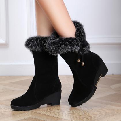 Faux Fur Design Winter Boots In Red..