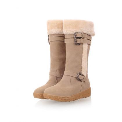 Stylish Suede Winter Boots In Apric..