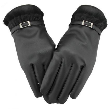 Women Casual Pu/wool Gloves For 2015 Winter