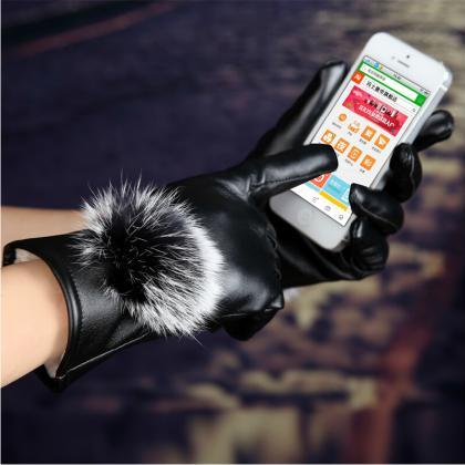 2015 winter Pu leather gloves for w..