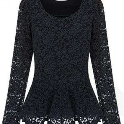 Long Sleeve Lace Blouse In Black An..