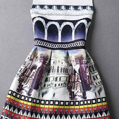 2015 Cute Printed Sleeveless Skater Dress