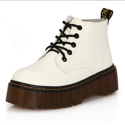 Lace-up Leather Combat Boots With Cleated Soles