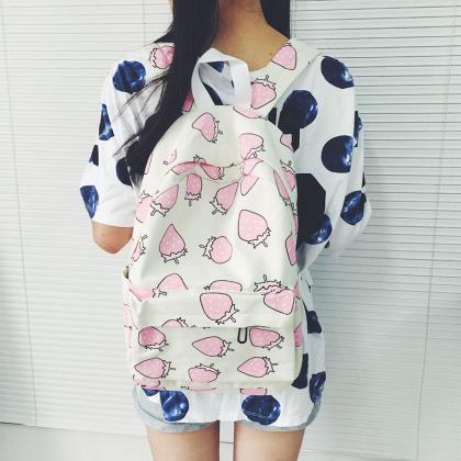 Pastel Strawberry Print Backpack