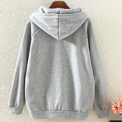 Grey Hooded Long Sleeve Car Print Sweatshirt Hoodie on Luulla