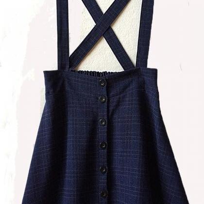 Button Front A-line Suspender Skirt