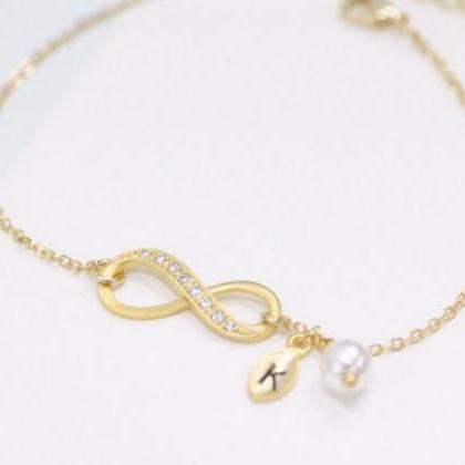 Gold Infinity Bracelet Initial Bracelet With..