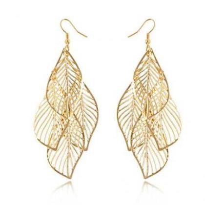 Gold Hollow Leaf Drop Earrings
