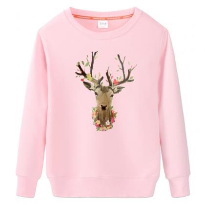 Fashion Elk Printing Loose Sweater