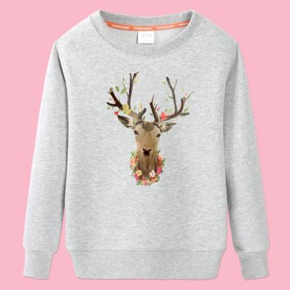 Fashion Elk Printing Loose Sweater