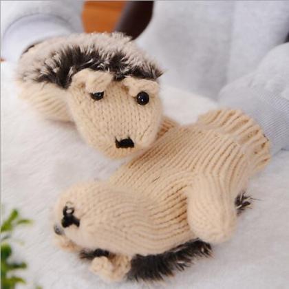 Cotton hedgehog knit gloves