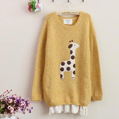 Giraffe Long sleeve knit loose Swea..