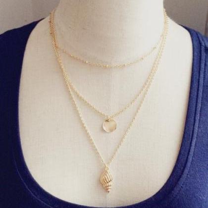 Gold Plated Conch Shell Layered Nec..