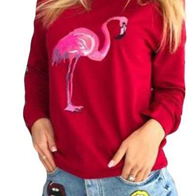 Red or Pink Long Sleeve Flamingo Print Sweatshirt