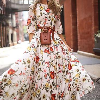 Women's Vacation Maxi Swing Dress,Floral Print dress