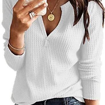 Women's Solid Colored Long Sleeve V Neck Pullover sweater 