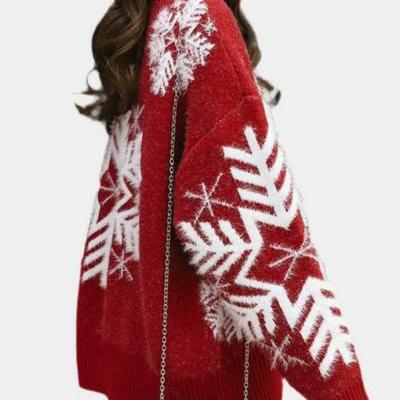 Christmas Snowflake Long Sleeves Base Sweaters for Women 
