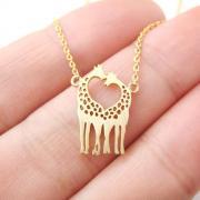 Giraffe Shaped Animal Themed Charm Bracelet necklace,Giraffes in Love Layering Necklace