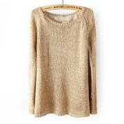Autumn And Winter Sequined Behind Button Split Knitted Sweater Knitted Gold
