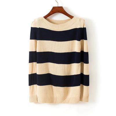 Sweaters 2014 Women Fashion Autumn Winter Casual Navy Wind Stripe Round Neck Long-Sleeve Sweater