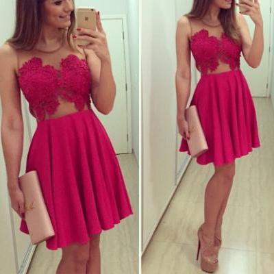 Red V Collar Lace Yarn One-Piece