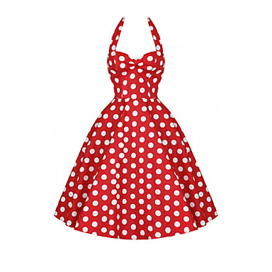 2016 New fashion Women‘s Vintage 1950‘s Prom Polka Dot A-line Halter Swing Dress