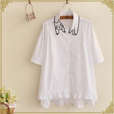 2016 summer Cat Embroidered Short Sleeve t-Shirt for women