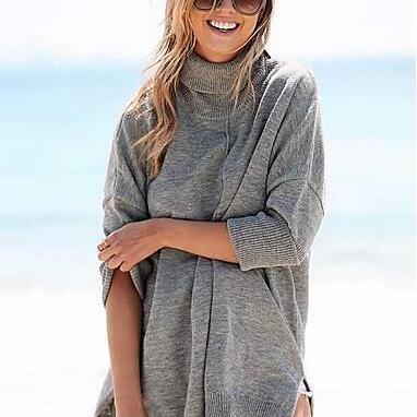 Solid Gray Turtleneck Long Sleeve Pullover sweater