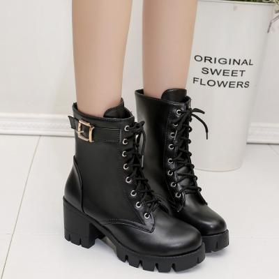 High Block Heels Platform Lace-up Ankle Boots