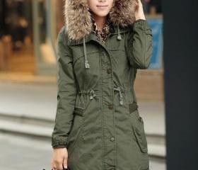 Womens green coat with fur hood top