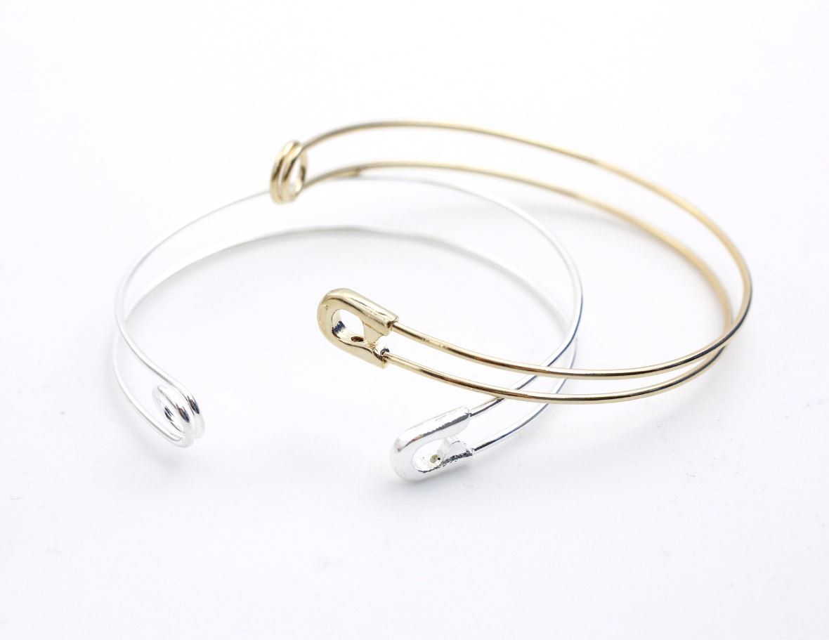 gold sliver safety pin bangle bracelet 