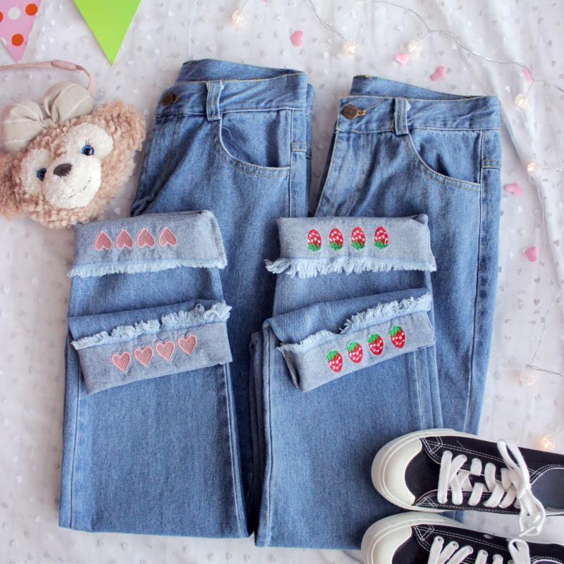 Kawaii Heart Strawberry Loose Jeans