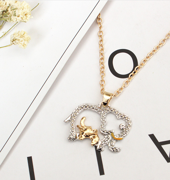 Cute Animal Mother Elephant And Little Elephant Pendant Necklace