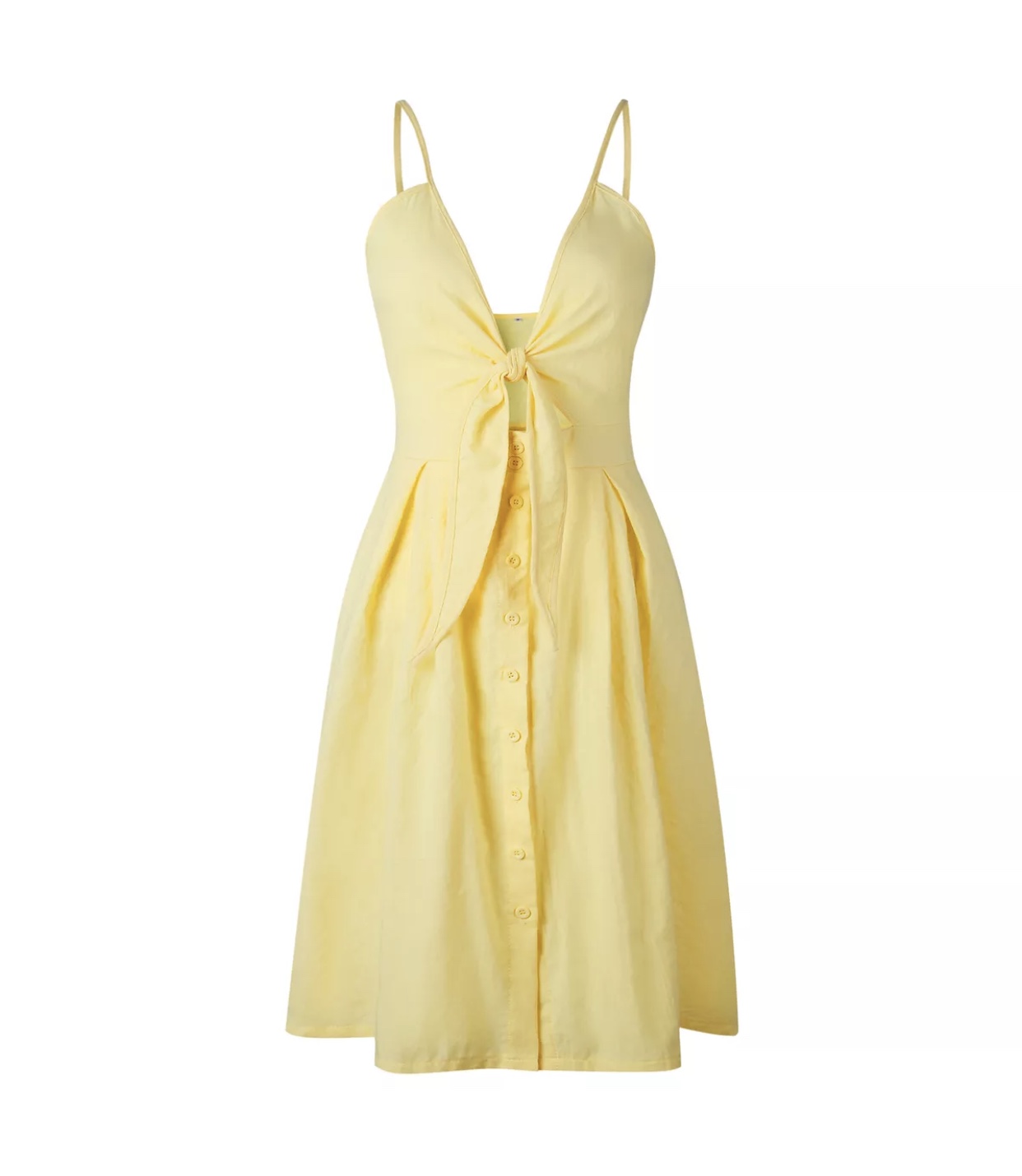 yellow dress with buttons down the front