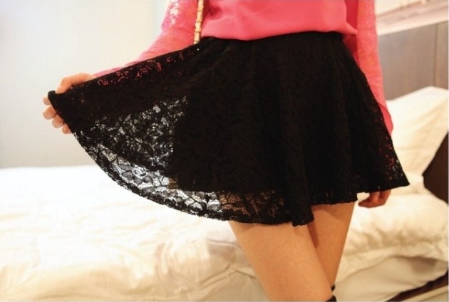Black Hollow Lace Skirt