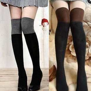 Fashion Cotton Double Color Knee High Tights Boots Socks on Luulla