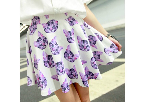 Harajuku Vintage Style Printed Cat A-line Skirt