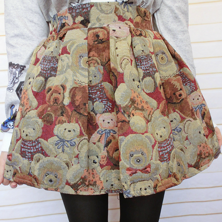 High Waist Embroidered Happy Cutie Bears Skirt