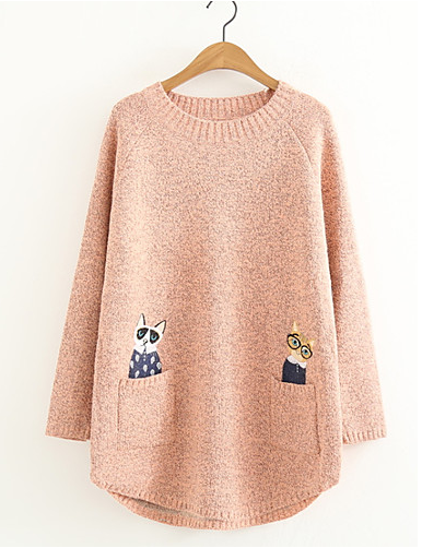 Women's Geometric / Cat Embroidery Basic Cardigan Sweater
