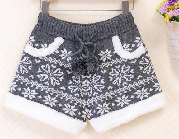 Retro Wool Snowflake Shorts. Two Colors Available