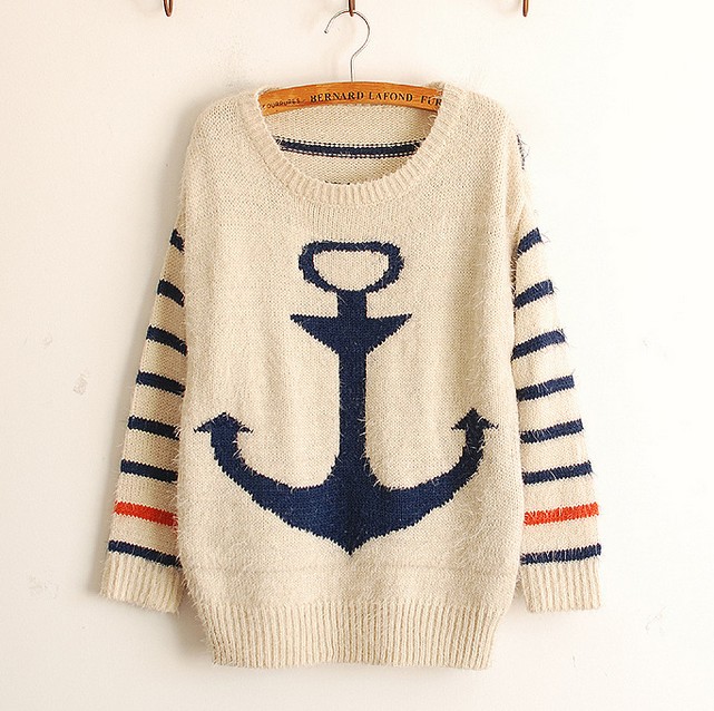 Blue Pullover Navy Anchor Stripe Mohair Sweater