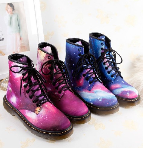 Harajuku Psychedelic Leather Motorcycle Anklet Boots on Luulla