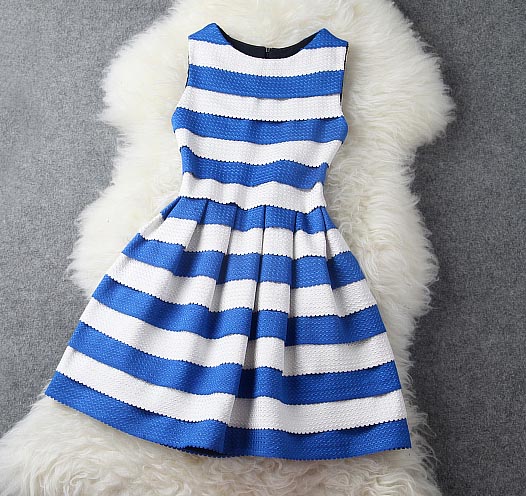 Fashion Luxury Blue And White Stripe Dress