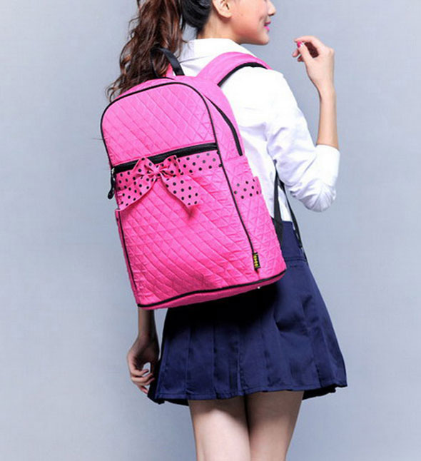 Nice Sweet Bow Dot Canvas Backpack on Luulla