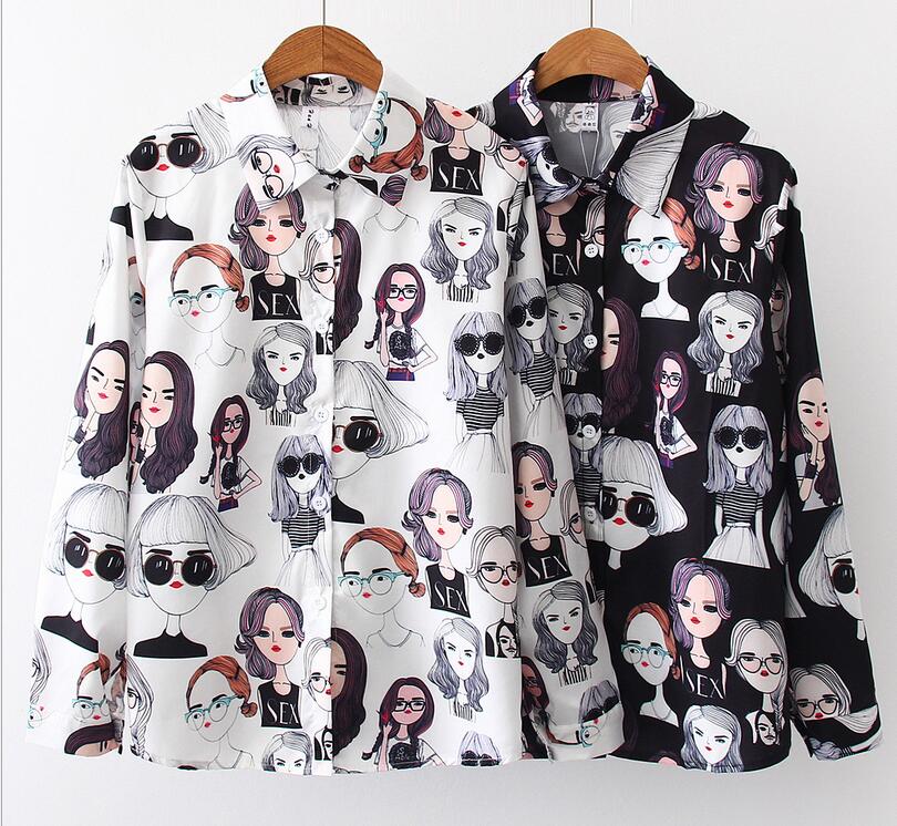 Korea Style Sexy Girl Print Blouse Shirt