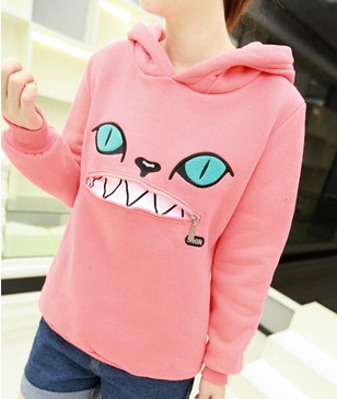 2014-2015 new fashion Hooded Zippered Cat Fleece Sweatshirt Sweater for girl