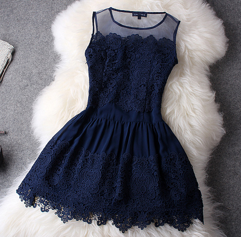 Hollow Out Hook Flower With Lace Skirt dress
